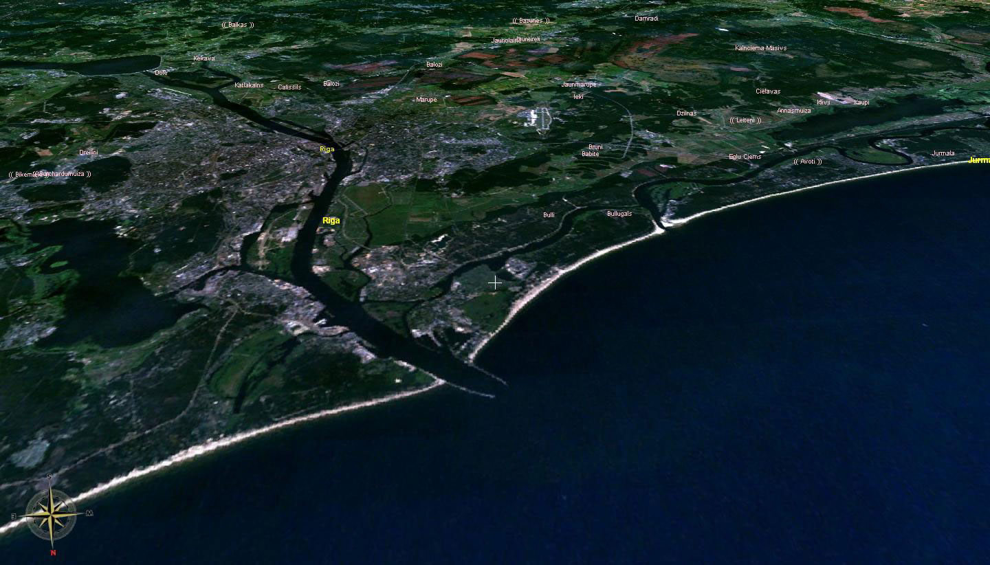 …  на посадочном…. 
дальний прошел, шасси, закрылки выпустил. Шасси - «зелёные» горят.
Рига принимает? (спасибо за помощь NASA World Wind)